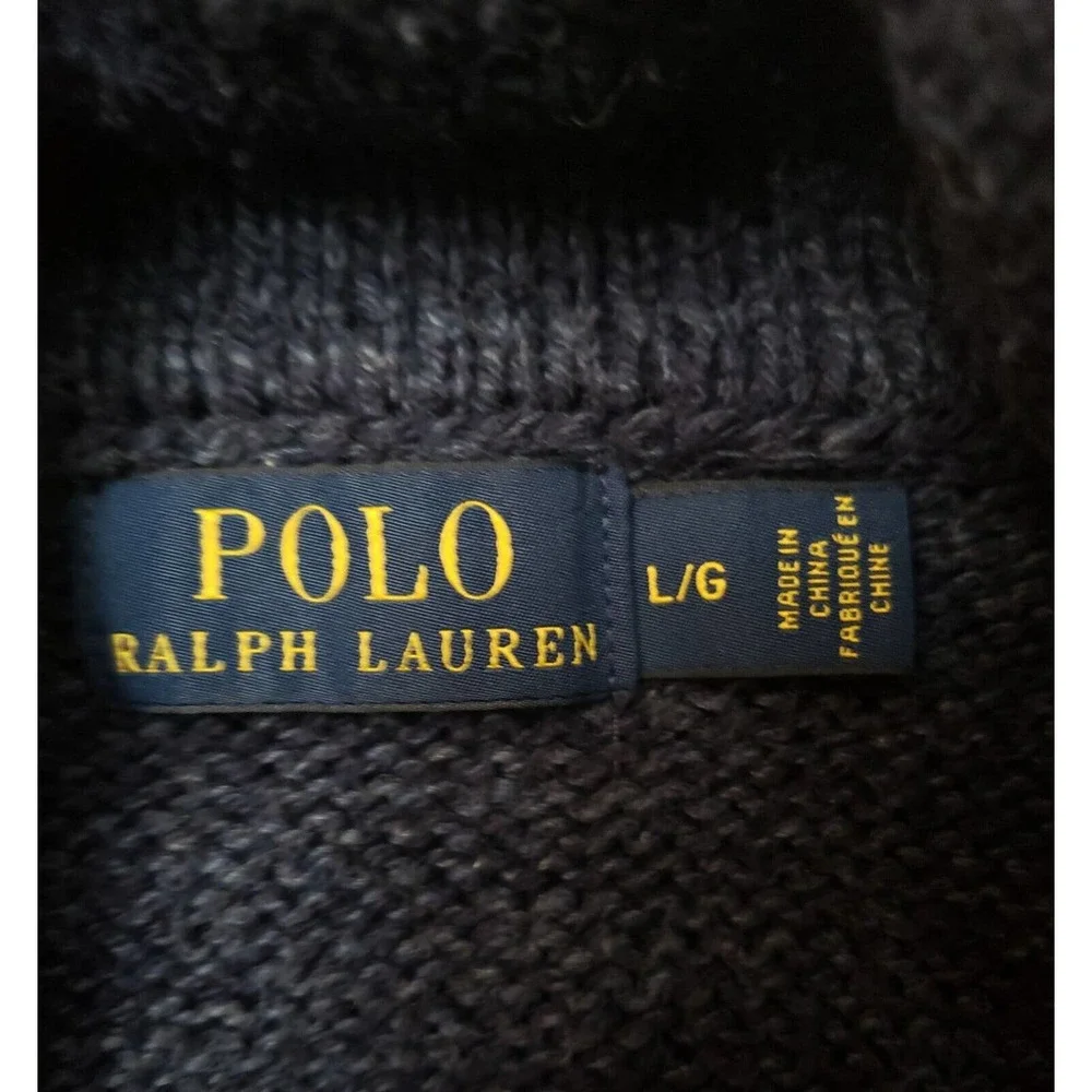 Polo Ralph Lauren Shawl Collar VTG Cardigan Men's Large Sweater Navy Blue Knit - Picture 6 of 9